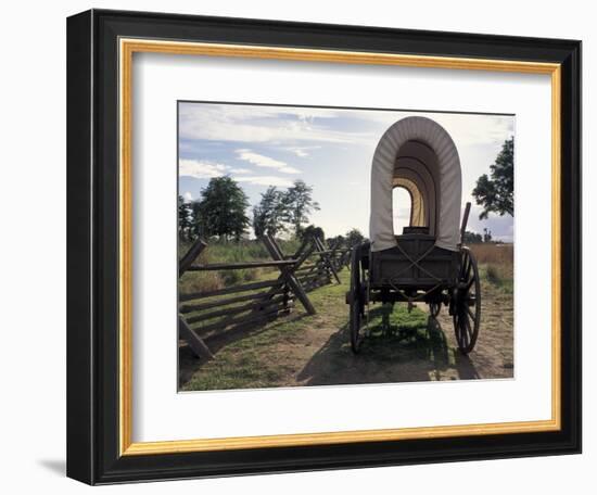 Covered Wagon on Oregon Trail, Lewis and Clark Trail, Whitman Mission, Walla Walla, Washington, USA-Connie Ricca-Framed Photographic Print