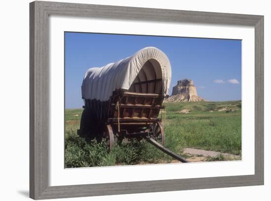 Covered Wagon on the Prairie Crossing of Oregon Trail and Mormon Trail Near Scotts Bluff, Nebraska-null-Framed Photographic Print