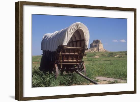 Covered Wagon on the Prairie Crossing of Oregon Trail and Mormon Trail Near Scotts Bluff, Nebraska-null-Framed Photographic Print