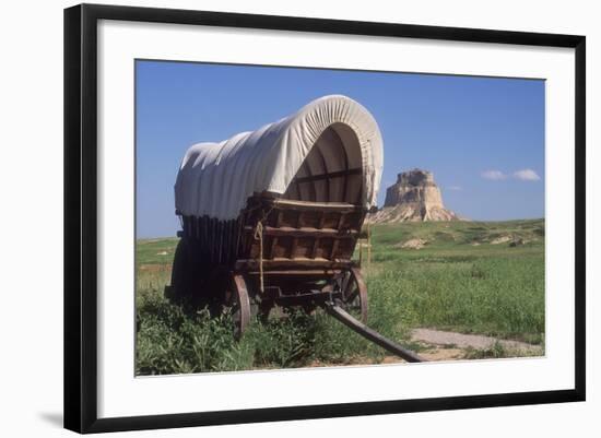 Covered Wagon on the Prairie Crossing of Oregon Trail and Mormon Trail Near Scotts Bluff, Nebraska-null-Framed Photographic Print