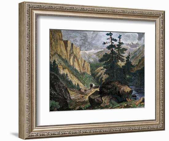 Covered Wagons Crossing the Rocky Mountains of Colorado-null-Framed Giclee Print