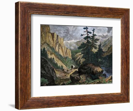 Covered Wagons Crossing the Rocky Mountains of Colorado-null-Framed Giclee Print