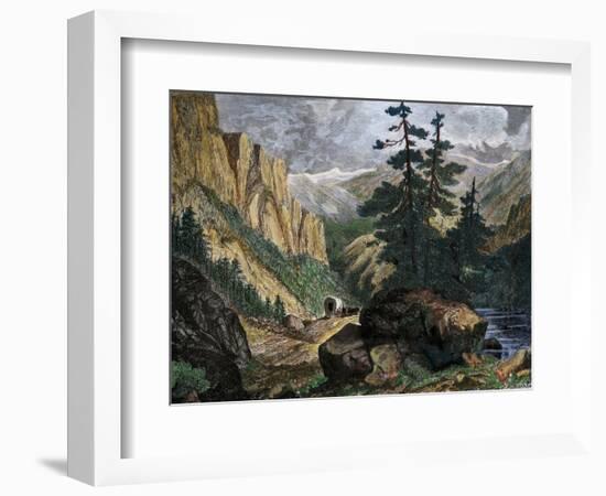 Covered Wagons Crossing the Rocky Mountains of Colorado-null-Framed Giclee Print