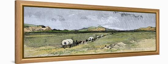 Covered Wagons Nearing the Junction of the Forks of the Platte River in Nebraska-null-Framed Premier Image Canvas