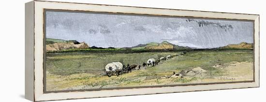 Covered Wagons Nearing the Junction of the Forks of the Platte River in Nebraska-null-Framed Premier Image Canvas