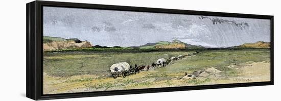 Covered Wagons Nearing the Junction of the Forks of the Platte River in Nebraska-null-Framed Premier Image Canvas