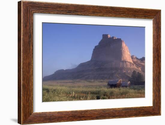 Covered Wagons on the Oregon Trail at Scotts Bluff, Nebraska, at Sunrise-null-Framed Photographic Print