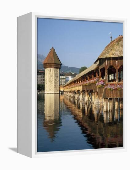 (Covered Wooden Bridge) Over the River Reuss, Kapellbrucke, Lucerne (Luzern), Switzerland-Gavin Hellier-Framed Premier Image Canvas