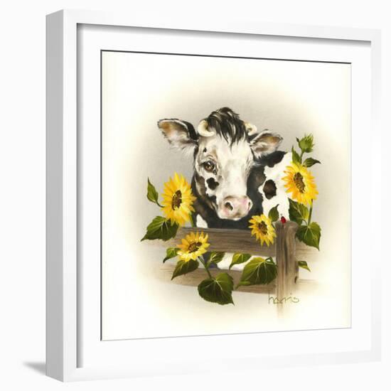 Cow and Sunflowers-Peggy Harris-Framed Giclee Print