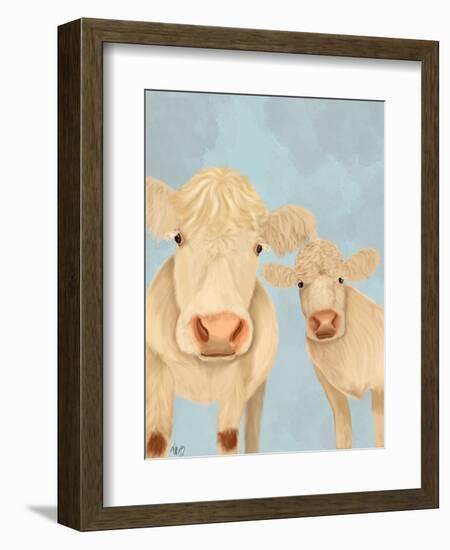 Cow Duo, Cream, Looking at You-Fab Funky-Framed Art Print