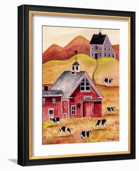 Cow Folk Art Barn-Cheryl Bartley-Framed Giclee Print