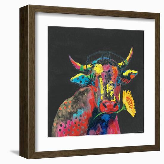 Cow in Dark Gray-null-Framed Art Print