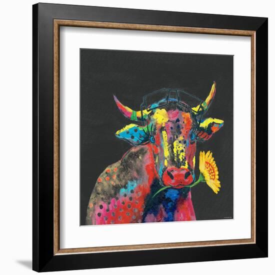 Cow in Dark Gray-null-Framed Art Print