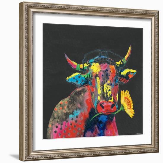 Cow in Dark Gray-null-Framed Art Print
