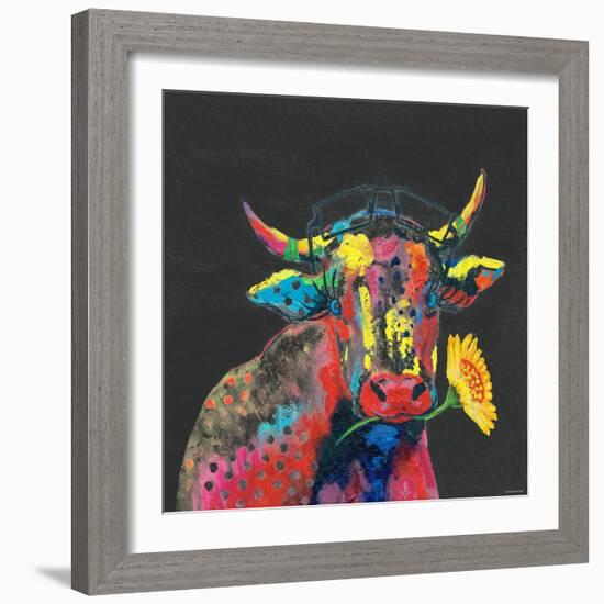 Cow in Dark Gray-null-Framed Art Print