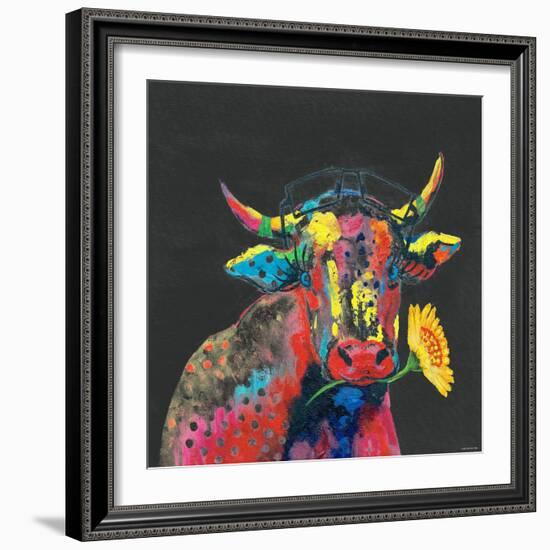 Cow in Dark Gray-null-Framed Art Print