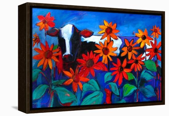 Cow in the Sunflowers-Patty Baker-Framed Stretched Canvas