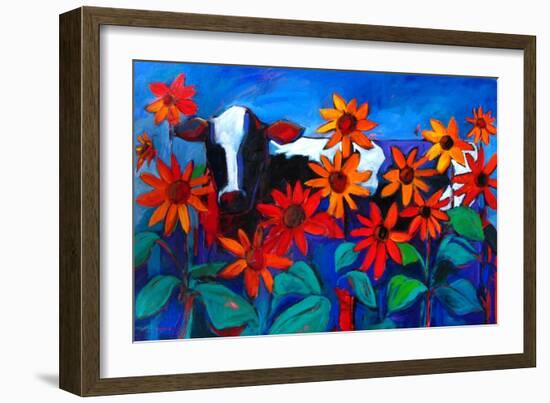 Cow in the Sunflowers-Patty Baker-Framed Art Print