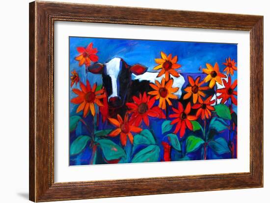 Cow in the Sunflowers-Patty Baker-Framed Art Print