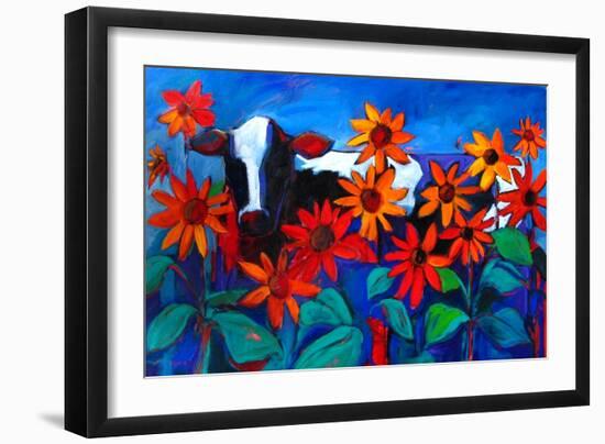 Cow in the Sunflowers-Patty Baker-Framed Art Print