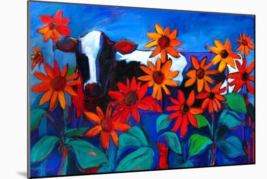 Cow in the Sunflowers-Patty Baker-Mounted Art Print