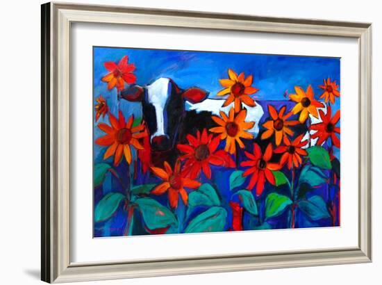 Cow in the Sunflowers-Patty Baker-Framed Art Print