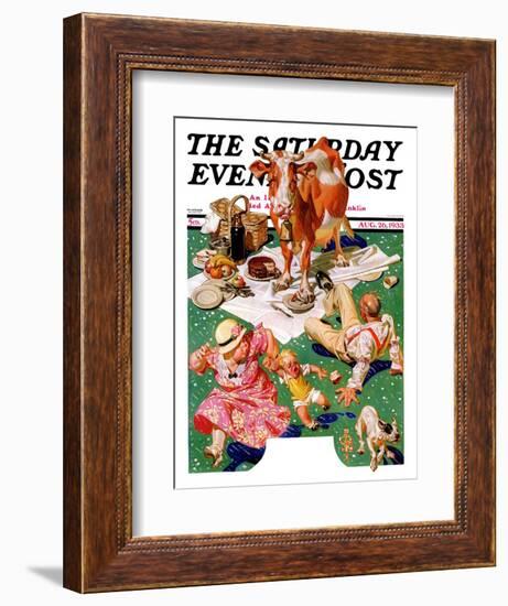 "Cow Joins the Picnic," Saturday Evening Post Cover, August 26, 1933-Joseph Christian Leyendecker-Framed Giclee Print