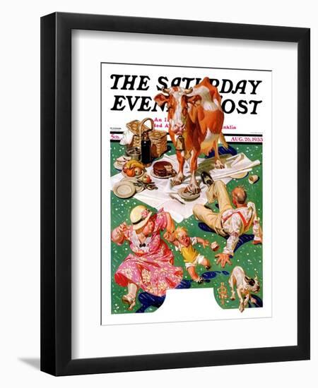 "Cow Joins the Picnic," Saturday Evening Post Cover, August 26, 1933-Joseph Christian Leyendecker-Framed Giclee Print