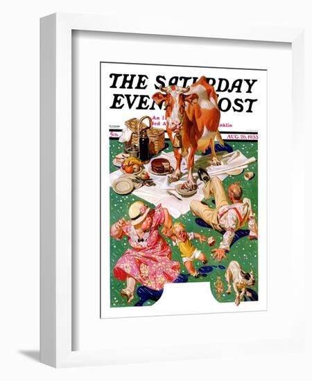 "Cow Joins the Picnic," Saturday Evening Post Cover, August 26, 1933-Joseph Christian Leyendecker-Framed Giclee Print