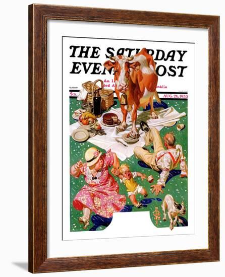 "Cow Joins the Picnic," Saturday Evening Post Cover, August 26, 1933-Joseph Christian Leyendecker-Framed Giclee Print