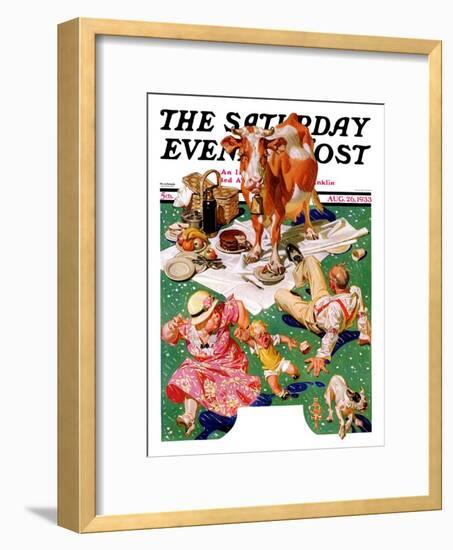 "Cow Joins the Picnic," Saturday Evening Post Cover, August 26, 1933-Joseph Christian Leyendecker-Framed Giclee Print