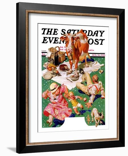 "Cow Joins the Picnic," Saturday Evening Post Cover, August 26, 1933-Joseph Christian Leyendecker-Framed Giclee Print