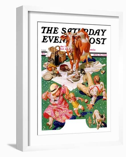 "Cow Joins the Picnic," Saturday Evening Post Cover, August 26, 1933-Joseph Christian Leyendecker-Framed Giclee Print