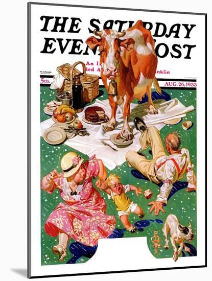 "Cow Joins the Picnic," Saturday Evening Post Cover, August 26, 1933-Joseph Christian Leyendecker-Mounted Giclee Print
