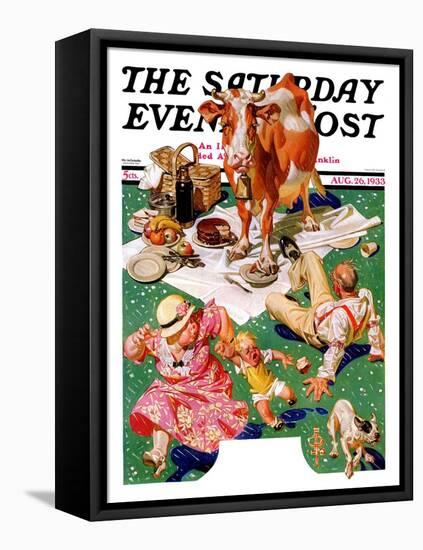 "Cow Joins the Picnic," Saturday Evening Post Cover, August 26, 1933-Joseph Christian Leyendecker-Framed Premier Image Canvas