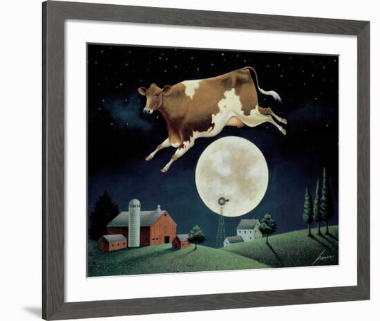 Cow Jumps over the Moon-Lowell Herrero-Framed Art Print