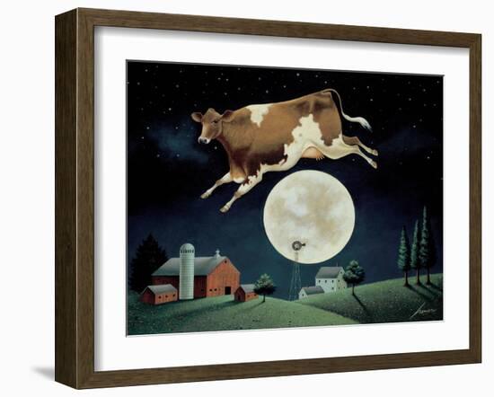 Cow Jumps over the Moon-Lowell Herrero-Framed Art Print