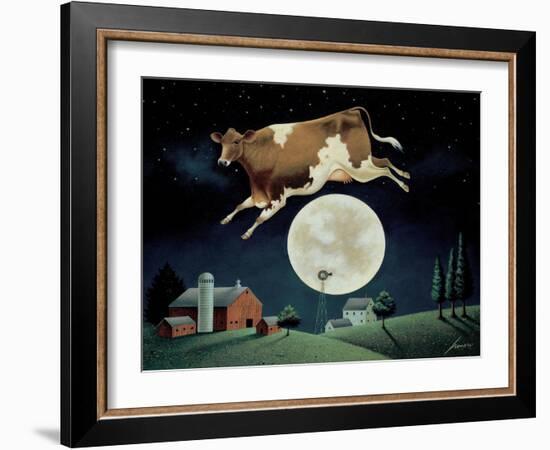 Cow Jumps over the Moon-Lowell Herrero-Framed Art Print