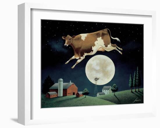 Cow Jumps over the Moon-Lowell Herrero-Framed Art Print