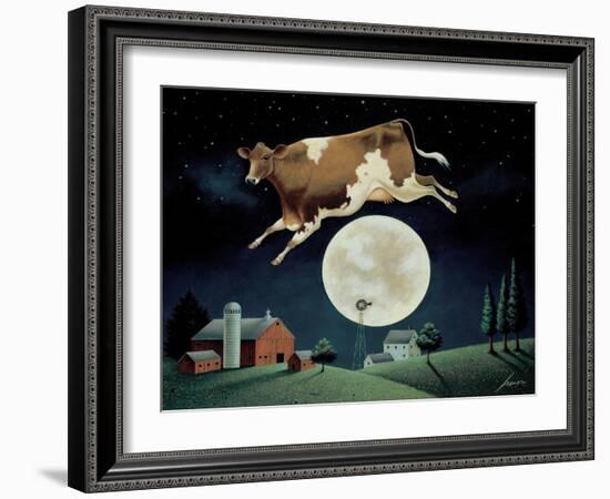 Cow Jumps over the Moon-Lowell Herrero-Framed Art Print