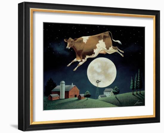 Cow Jumps over the Moon-Lowell Herrero-Framed Art Print