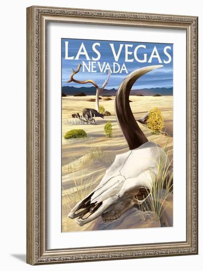 Cow Skull - Las Vegas, Nevada-Lantern Press-Framed Premium Giclee Print