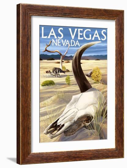 Cow Skull - Las Vegas, Nevada-Lantern Press-Framed Premium Giclee Print