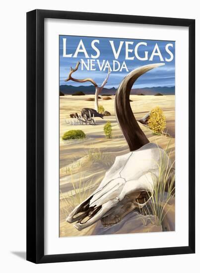 Cow Skull - Las Vegas, Nevada-Lantern Press-Framed Premium Giclee Print