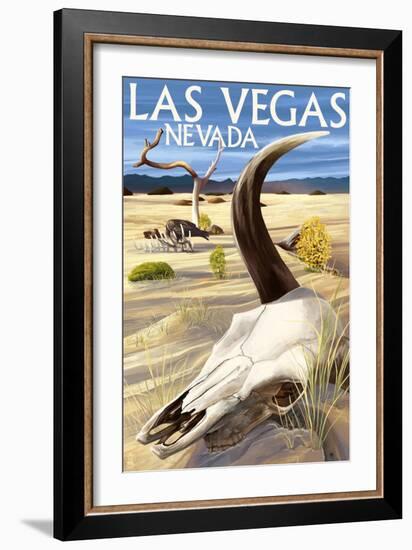 Cow Skull - Las Vegas, Nevada-Lantern Press-Framed Art Print