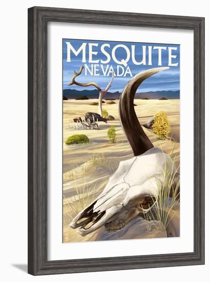 Cow Skull - Mesquite, Nevada-Lantern Press-Framed Art Print