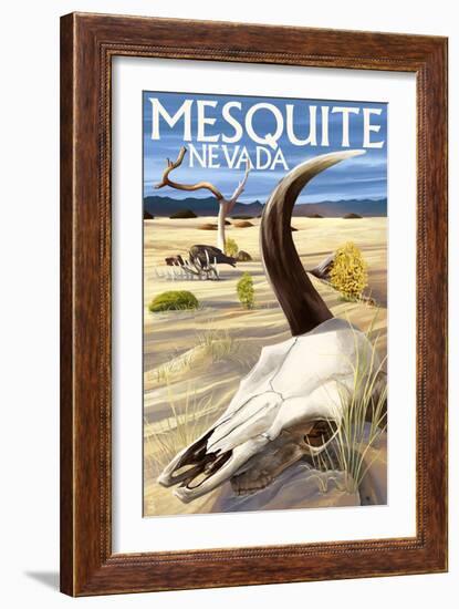 Cow Skull - Mesquite, Nevada-Lantern Press-Framed Art Print