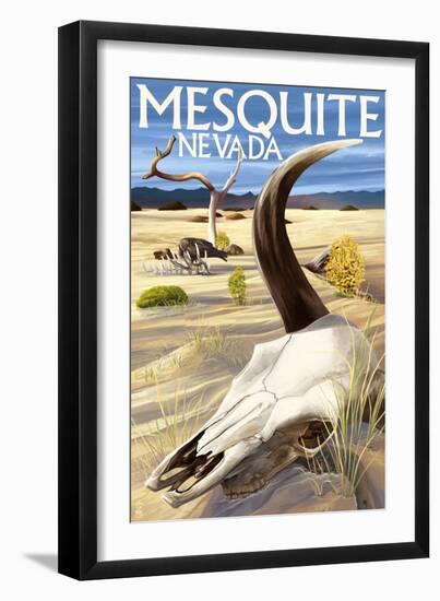 Cow Skull - Mesquite, Nevada-Lantern Press-Framed Art Print