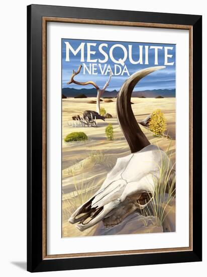 Cow Skull - Mesquite, Nevada-Lantern Press-Framed Art Print