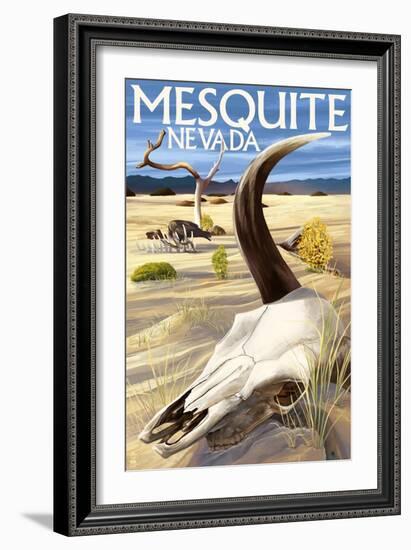 Cow Skull - Mesquite, Nevada-Lantern Press-Framed Art Print